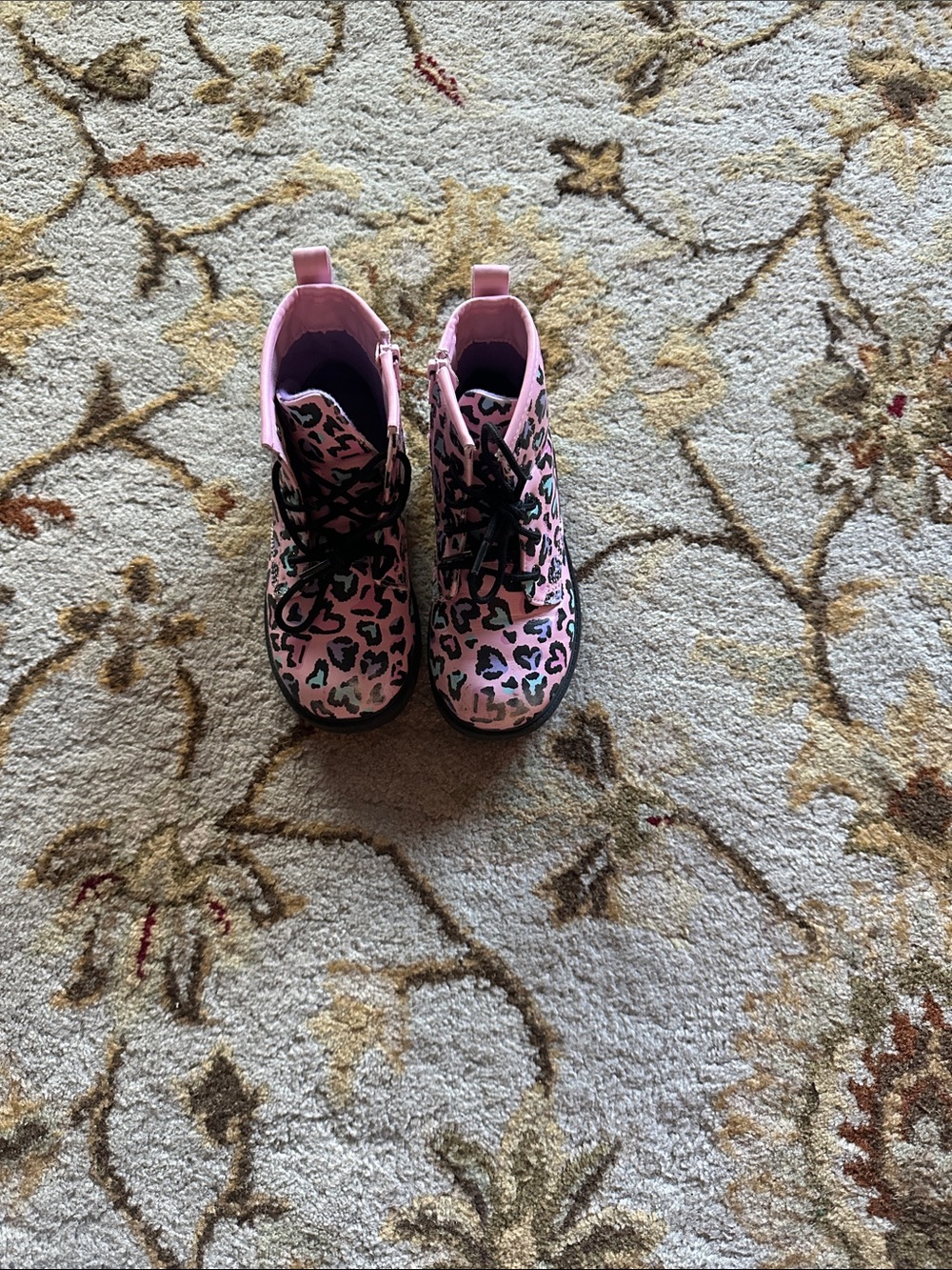 Kids Pink Leopard Print Lace-Up Boots